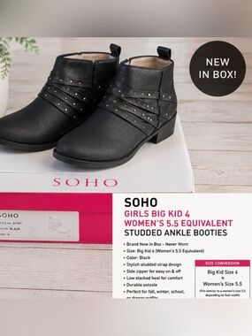 NEW SOHO Girls Big Kid 4 / Women’s 5.5 Studded Ankle Booties